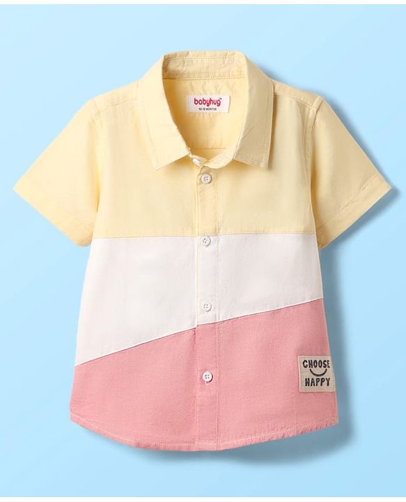 Babyhug Cotton Woven Half Sleeves Shirt With Cut & Sew - White