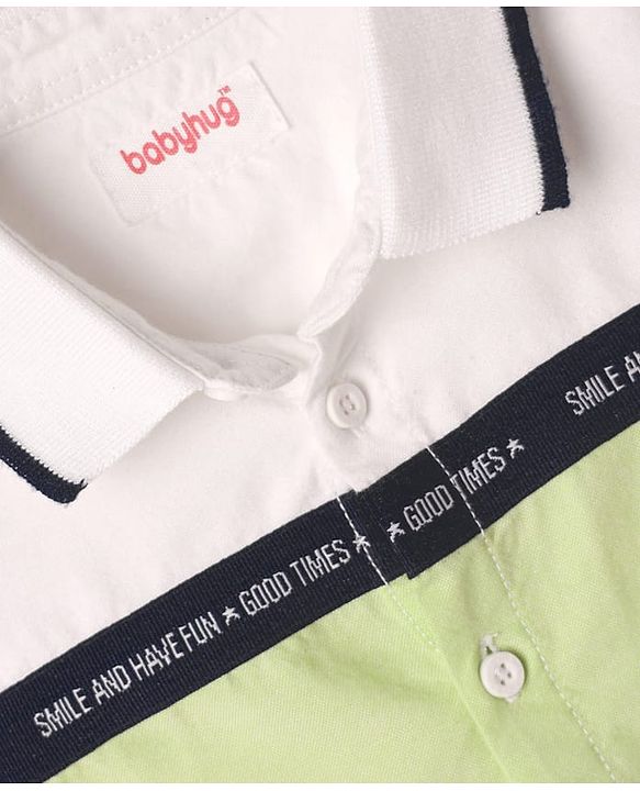 Babyhug Cotton Woven Half Sleeves Shirt With Cut & Sew - White