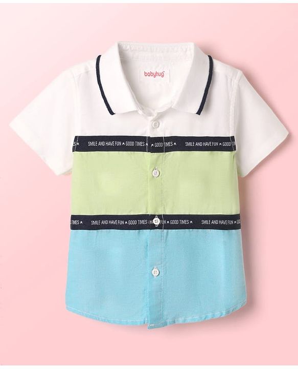 Babyhug Cotton Woven Half Sleeves Shirt With Cut & Sew - White