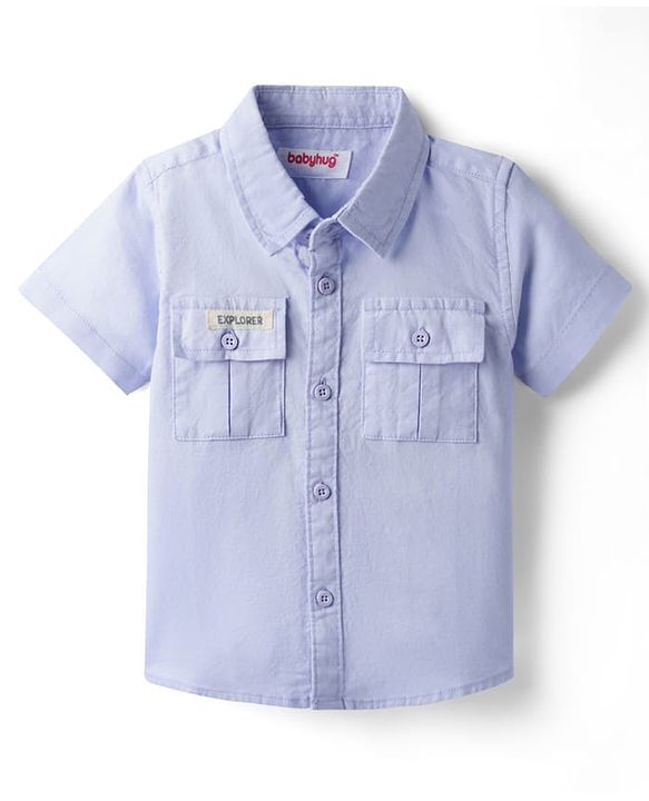 Babyhug Cotton Woven Half Sleeves Solid  Shirt - Light Blue