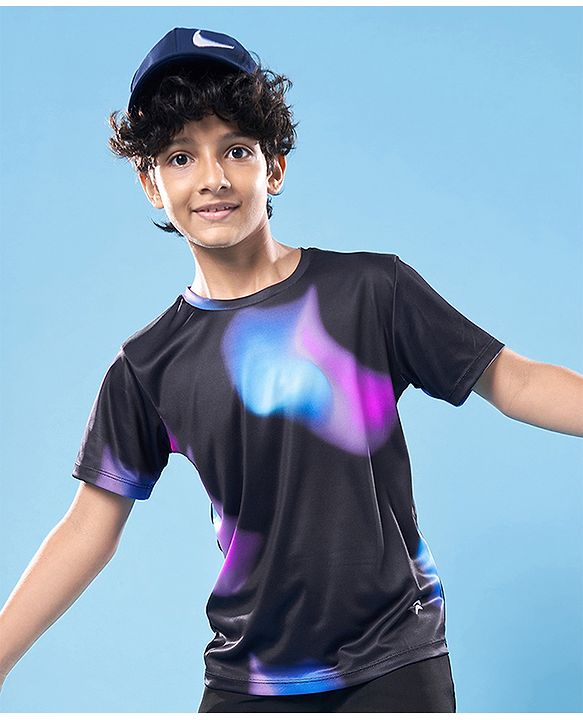 Pine Active Knit Half Sleeves Printed T-Shirt - Black