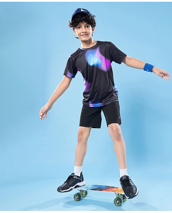 Pine Active Knit Half Sleeves Printed T-Shirt - Black