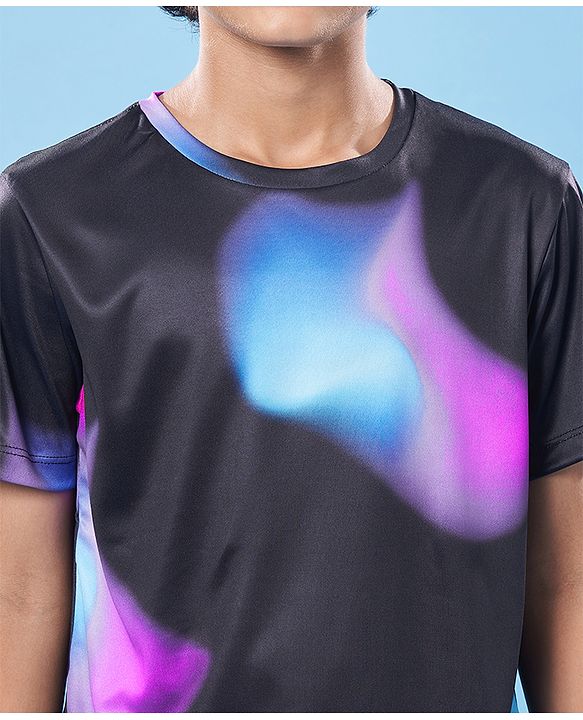 Pine Active Knit Half Sleeves Printed T-Shirt - Black