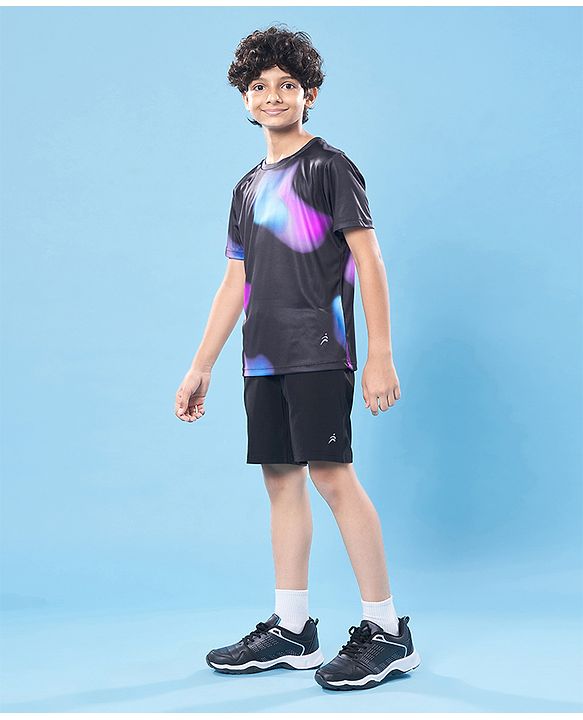 Pine Active Knit Half Sleeves Printed T-Shirt - Black