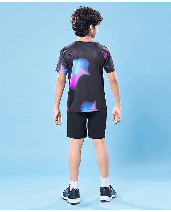 Pine Active Knit Half Sleeves Printed T-Shirt - Black
