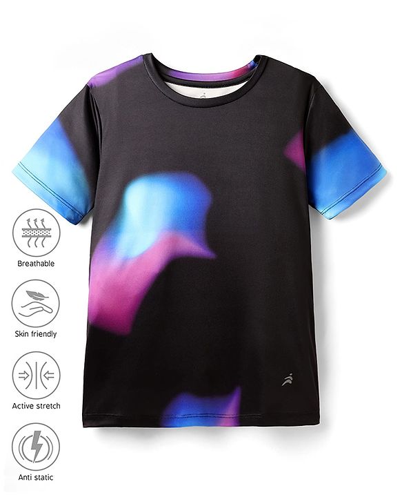 Pine Active Knit Half Sleeves Printed T-Shirt - Black