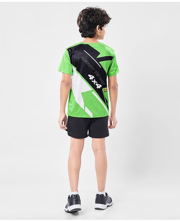 Pine Active Knit Half Sleeves Printed T-Shirt - Green & Black