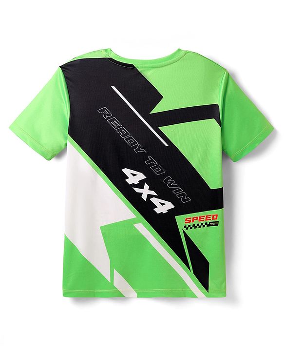 Pine Active Knit Half Sleeves Printed T-Shirt - Green & Black