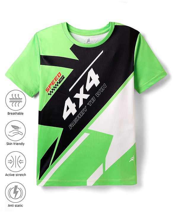 Pine Active Knit Half Sleeves Printed T-Shirt - Green & Black