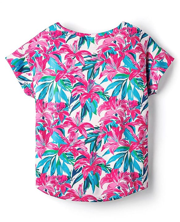 Pine Active Half Sleeves T-Shirt With Floral Print - Pink