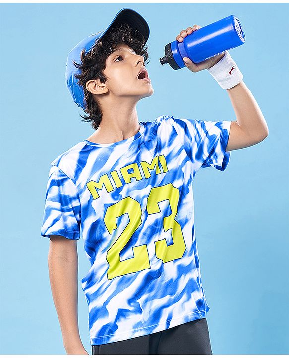 Pine Active Knit Half Sleeves Printed T-Shirt - Blue & White