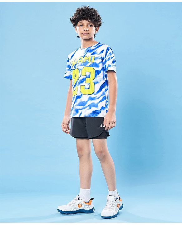 Pine Active Knit Half Sleeves Printed T-Shirt - Blue & White