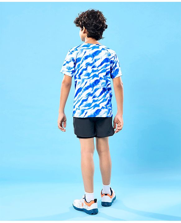Pine Active Knit Half Sleeves Printed T-Shirt - Blue & White