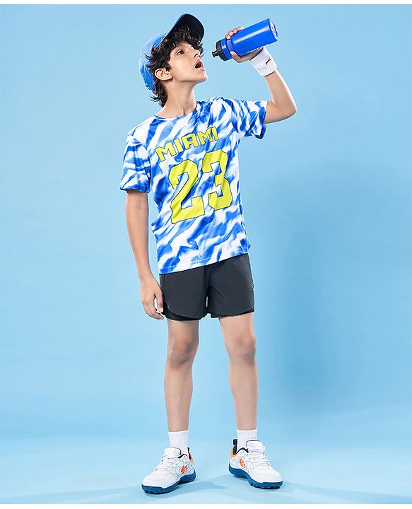 Pine Active Knit Half Sleeves Printed T-Shirt - Blue & White