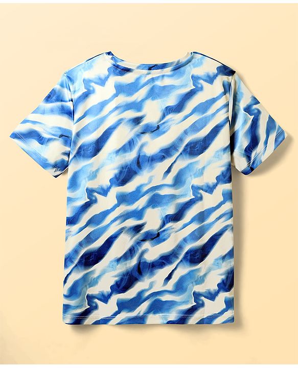 Pine Active Knit Half Sleeves Printed T-Shirt - Blue & White