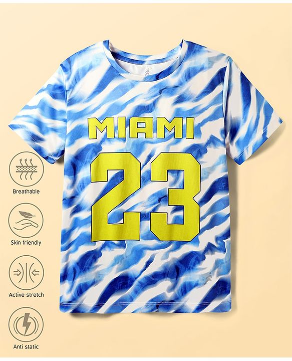 Pine Active Knit Half Sleeves Printed T-Shirt - Blue & White