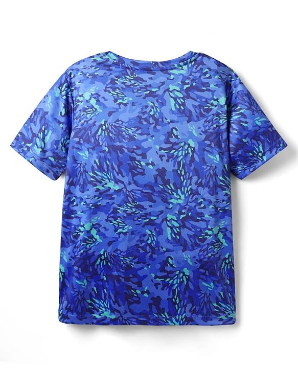 Pine Active Knit Half Sleeves Drop Shoulder T-Shirt with Abstract Print - Blue