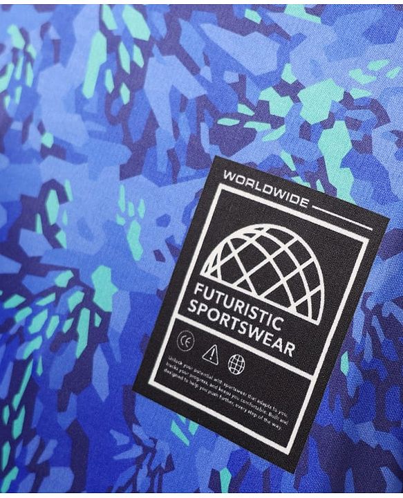 Pine Active Knit Half Sleeves Drop Shoulder T-Shirt with Abstract Print - Blue