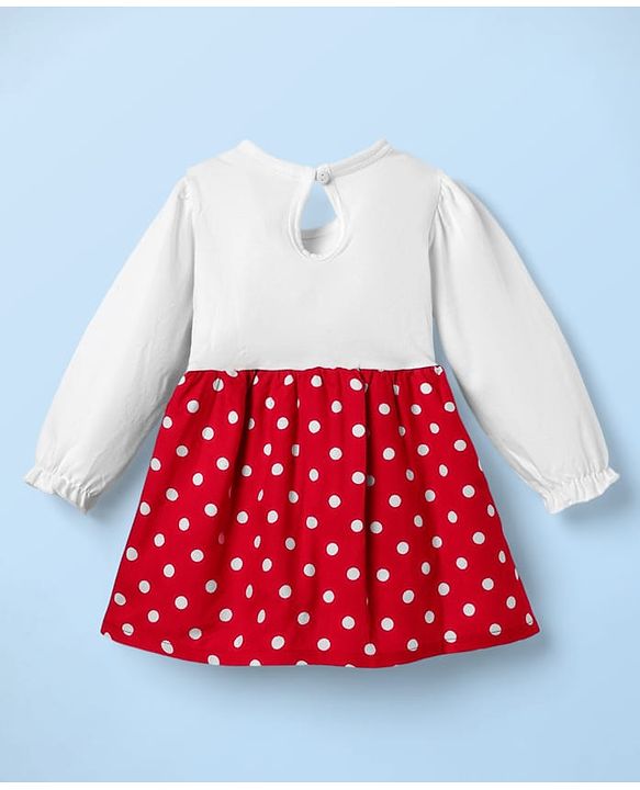 Babyhug Cotton Woven Full Sleeves Frock With Polka Dot Print - Red & White