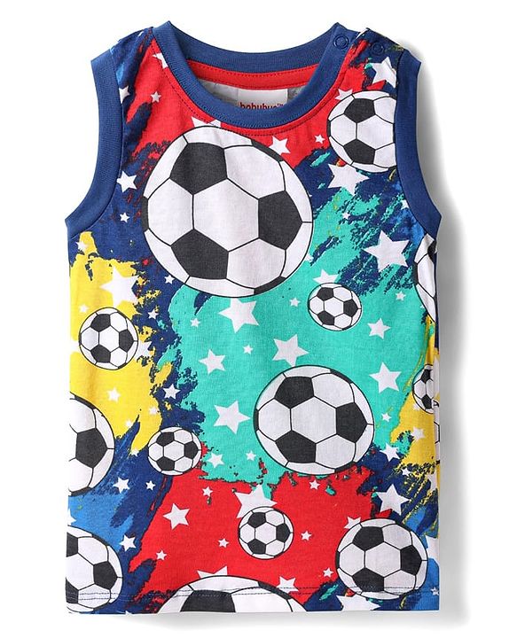 Babyhug Single Jersey Knit Sleeveless Tank T-Shirt & Shorts Set With Football Print - Navy Blue