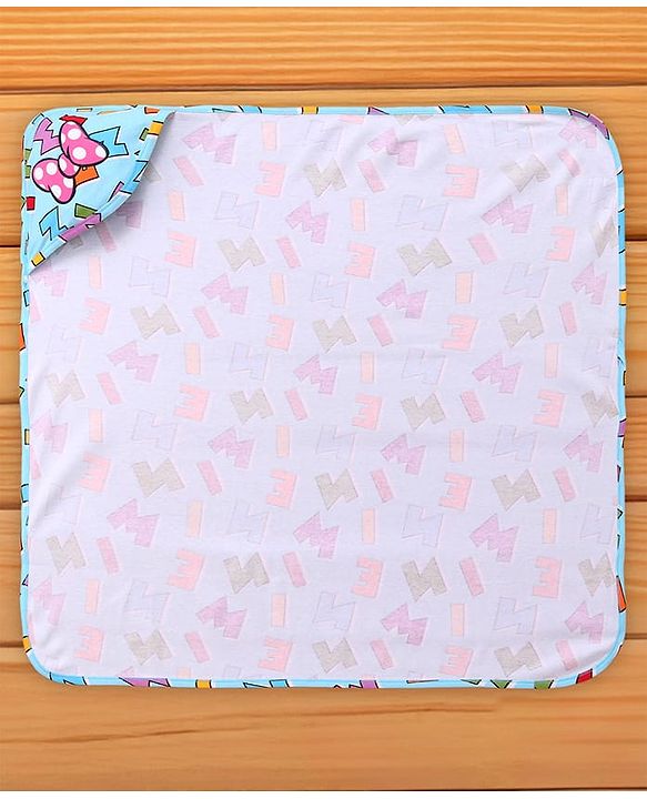 Babyhug Disney 100% Cotton Hooded Towels With Minnie Mouse & Family Graphics   L 79 x B 80 cm Pack Of 2 -Turquoise & White