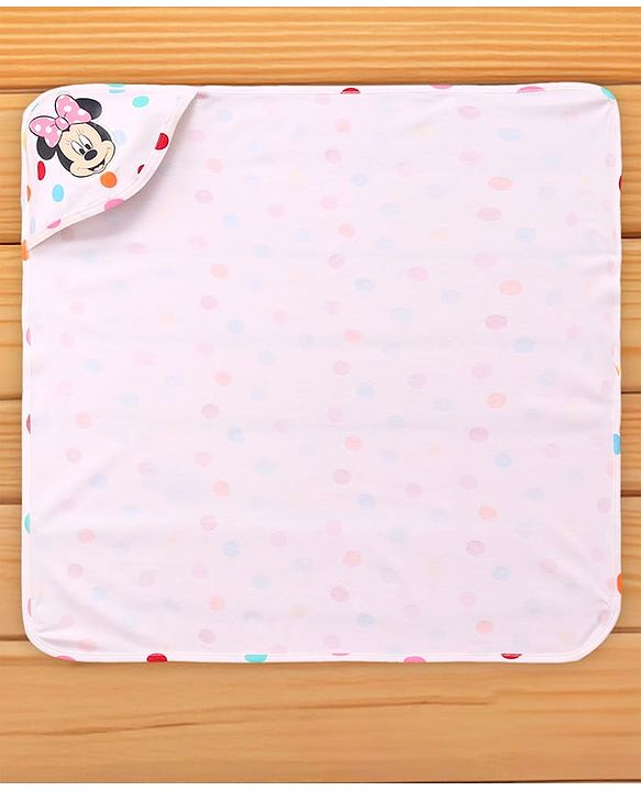 Babyhug Disney 100% Cotton Hooded Towels With Minnie Mouse & Family Graphics   L 79 x B 80 cm Pack Of 2 -Turquoise & White