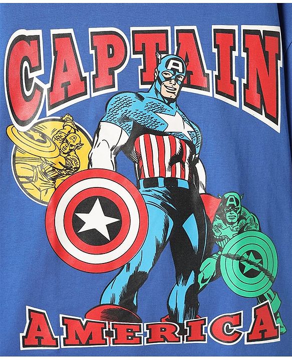 Pine Kids Marvel Single Jersey Knit Half Sleeves Drop Shoulder Cut & Sew Short Sets With Avengers Graphic - Red & Blue