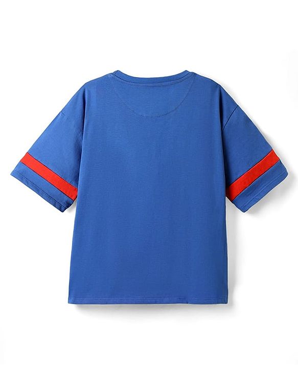 Pine Kids Marvel Single Jersey Knit Half Sleeves Drop Shoulder Cut & Sew Short Sets With Avengers Graphic - Red & Blue