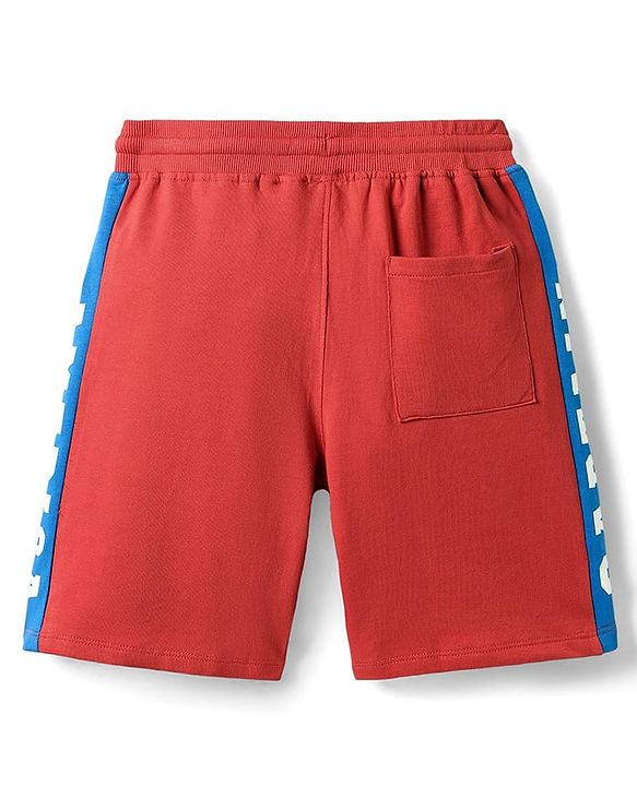 Pine Kids Marvel Single Jersey Knit Half Sleeves Drop Shoulder Cut & Sew Short Sets With Avengers Graphic - Red & Blue