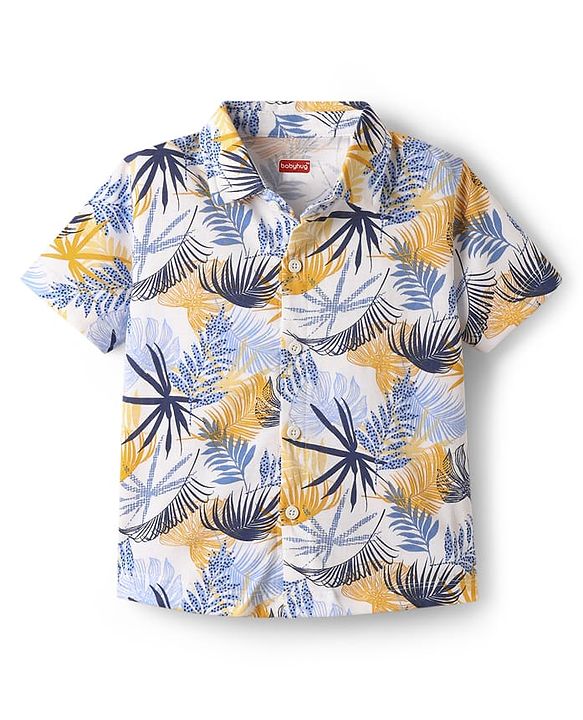 Babyhug Single Jersey Knit Half Sleeves Shirt & Shorts with Tropical Print - Navy Blue