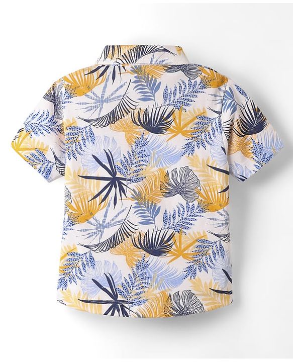 Babyhug Single Jersey Knit Half Sleeves Shirt & Shorts with Tropical Print - Navy Blue