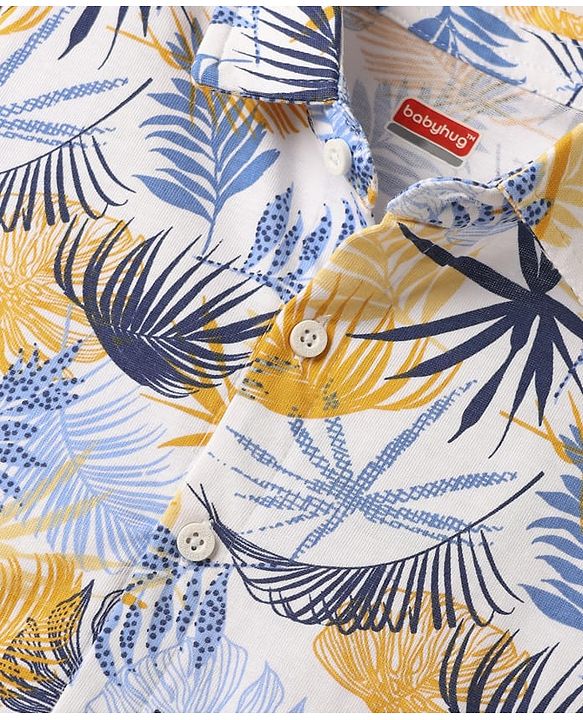 Babyhug Single Jersey Knit Half Sleeves Shirt & Shorts with Tropical Print - Navy Blue
