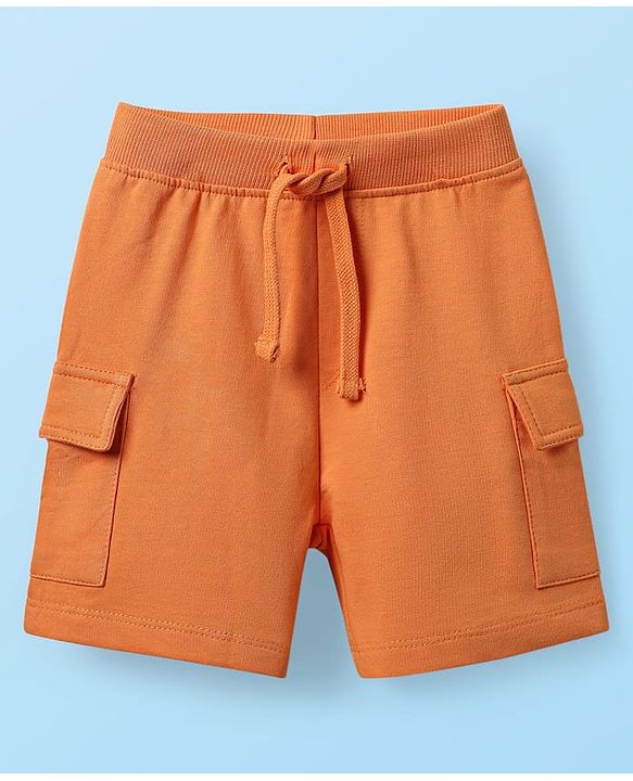 Babyhug Single Jersey Knit Half Sleeves T-Shirt & Shorts Set with Vehicle Print - White & Orange