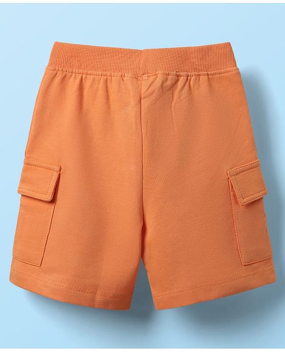 Babyhug Single Jersey Knit Half Sleeves T-Shirt & Shorts Set with Vehicle Print - White & Orange