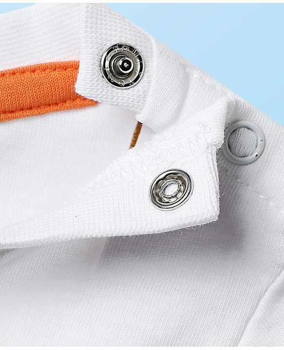 Babyhug Single Jersey Knit Half Sleeves T-Shirt & Shorts Set with Vehicle Print - White & Orange
