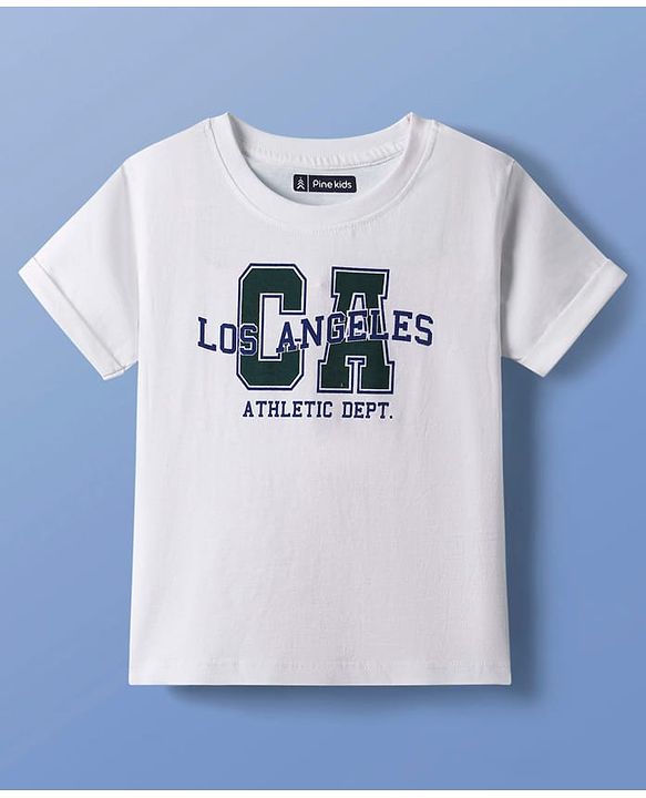 Pine Kids Single Jersey Knit Half Sleeves T-Shirt & Shorts Set with Text Print & Belt - White & Olive Green