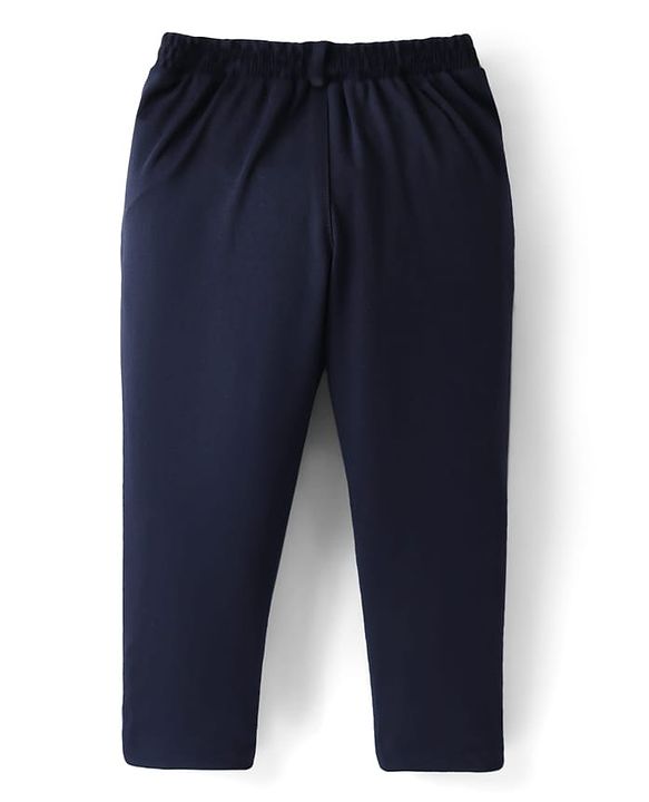 Babyhug Knit Full Sleeves Solid Color 3 Piece Party Suit with Bow - Navy Blue & White