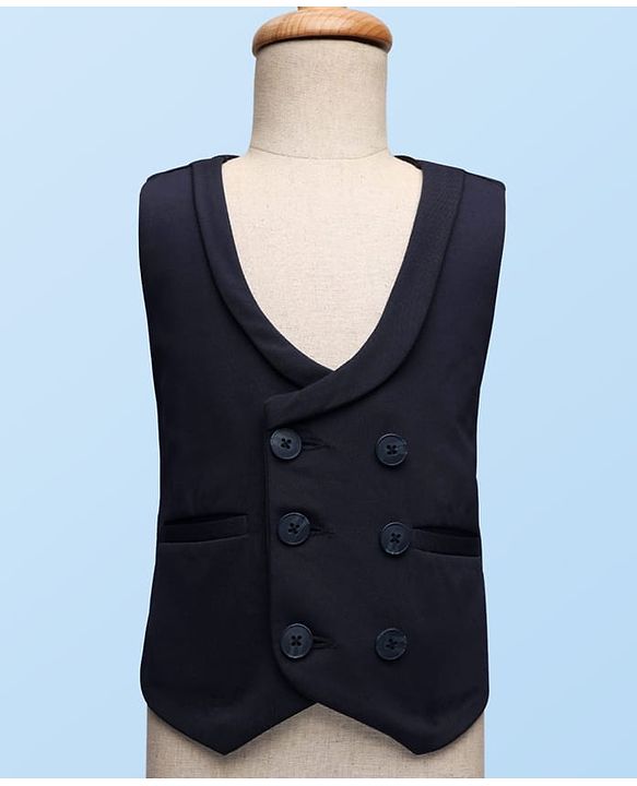 Babyhug Knit Full Sleeves 3 Piece Soild Color Party Suit - Navy Blue & White
