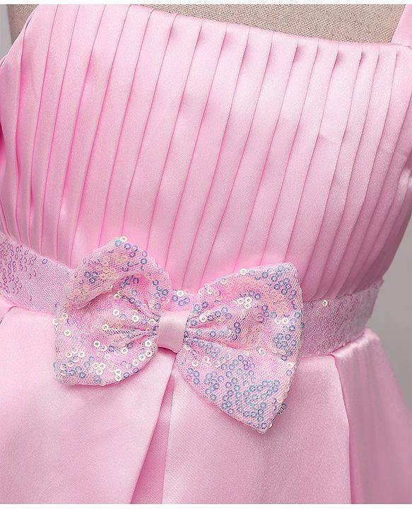 Babyhug Woven Sleeveless Pleated Party Dress With Bow Applique - Pink