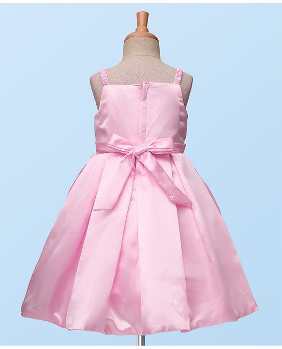 Babyhug Woven Sleeveless Pleated Party Dress With Bow Applique - Pink