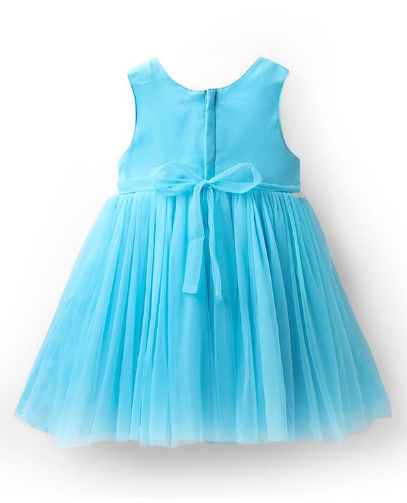 Babyhug Woven Sleeveless Party Dress With Ruffles on Yoke - Light Blue