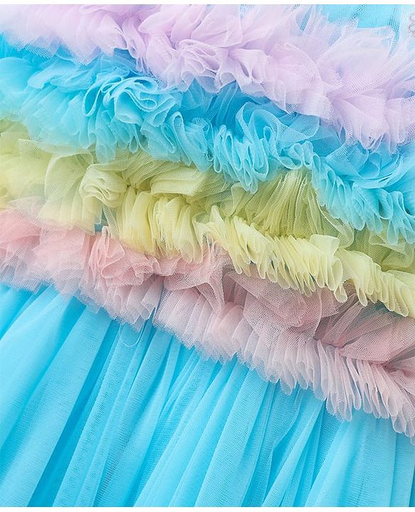 Babyhug Woven Sleeveless Party Dress With Ruffles on Yoke - Light Blue