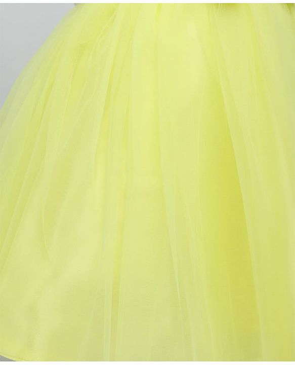 Babyhug Woven Sleeveless Fit & Flare Mesh Party Dress with Sequinned Yoke & Bow Applique - Yellow