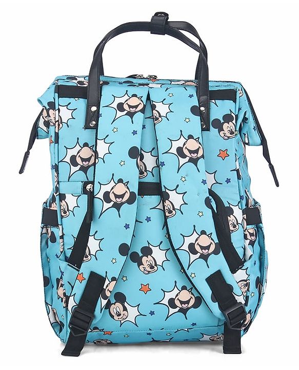Babyhug Disney Minty Mickey Whimsy Smart Diaper Backpack - Light Blue| Adjustable Shoulder Strap| Insulated Bottle Pouches| Smart Bottom Zipper| Wipes Dispenser| Wide Fish-mouth Opening