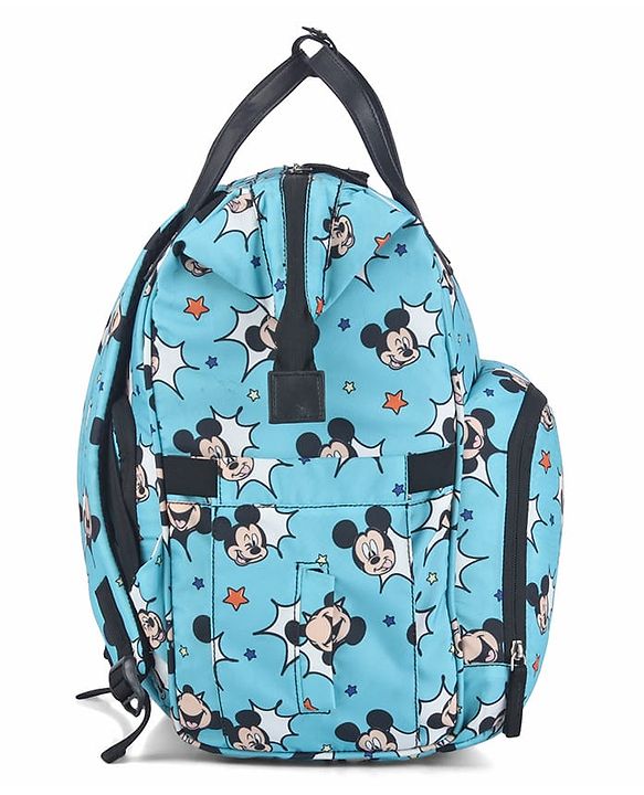 Babyhug Disney Minty Mickey Whimsy Smart Diaper Backpack - Light Blue| Adjustable Shoulder Strap| Insulated Bottle Pouches| Smart Bottom Zipper| Wipes Dispenser| Wide Fish-mouth Opening