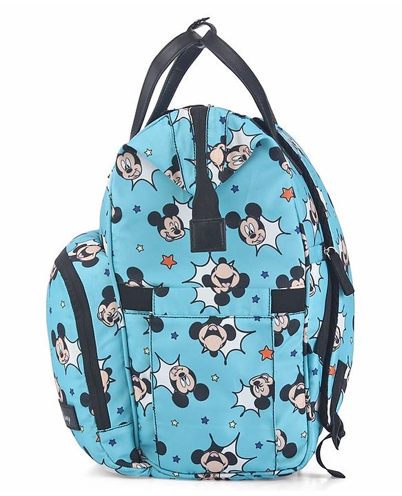 Babyhug Disney Minty Mickey Whimsy Smart Diaper Backpack - Light Blue| Adjustable Shoulder Strap| Insulated Bottle Pouches| Smart Bottom Zipper| Wipes Dispenser| Wide Fish-mouth Opening