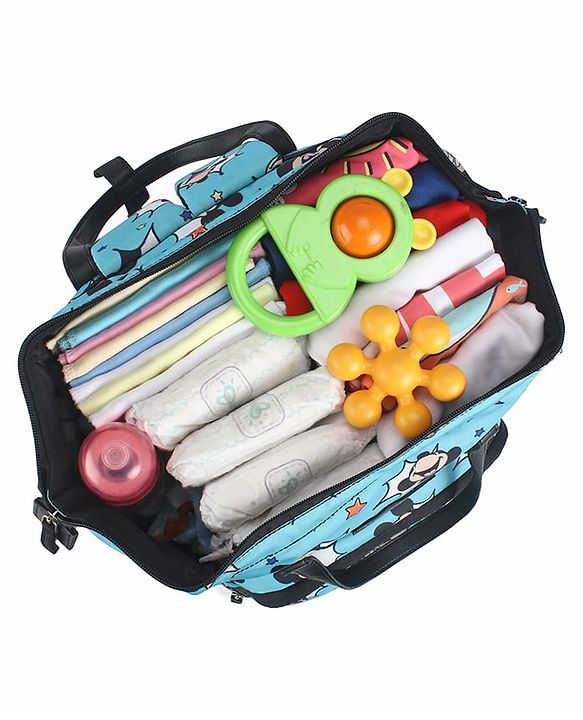 Babyhug Disney Minty Mickey Whimsy Smart Diaper Backpack - Light Blue| Adjustable Shoulder Strap| Insulated Bottle Pouches| Smart Bottom Zipper| Wipes Dispenser| Wide Fish-mouth Opening