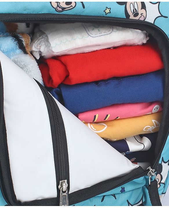 Babyhug Disney Minty Mickey Whimsy Smart Diaper Backpack - Light Blue| Adjustable Shoulder Strap| Insulated Bottle Pouches| Smart Bottom Zipper| Wipes Dispenser| Wide Fish-mouth Opening