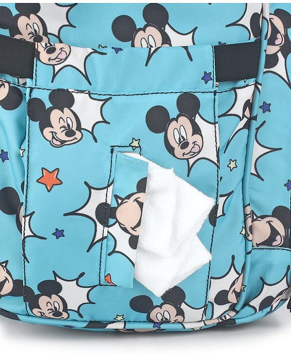 Babyhug Disney Minty Mickey Whimsy Smart Diaper Backpack - Light Blue| Adjustable Shoulder Strap| Insulated Bottle Pouches| Smart Bottom Zipper| Wipes Dispenser| Wide Fish-mouth Opening