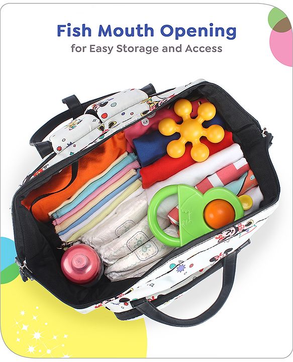 Babyhug Disney Mickey & Friends Classic Charm Smart Diaper Backpack - Off-White| Adjustable Shoulder Strap| Insulated Bottle Pouches| Smart Bottom Zipper| Wipes Dispenser| Wide Fish-mouth Opening